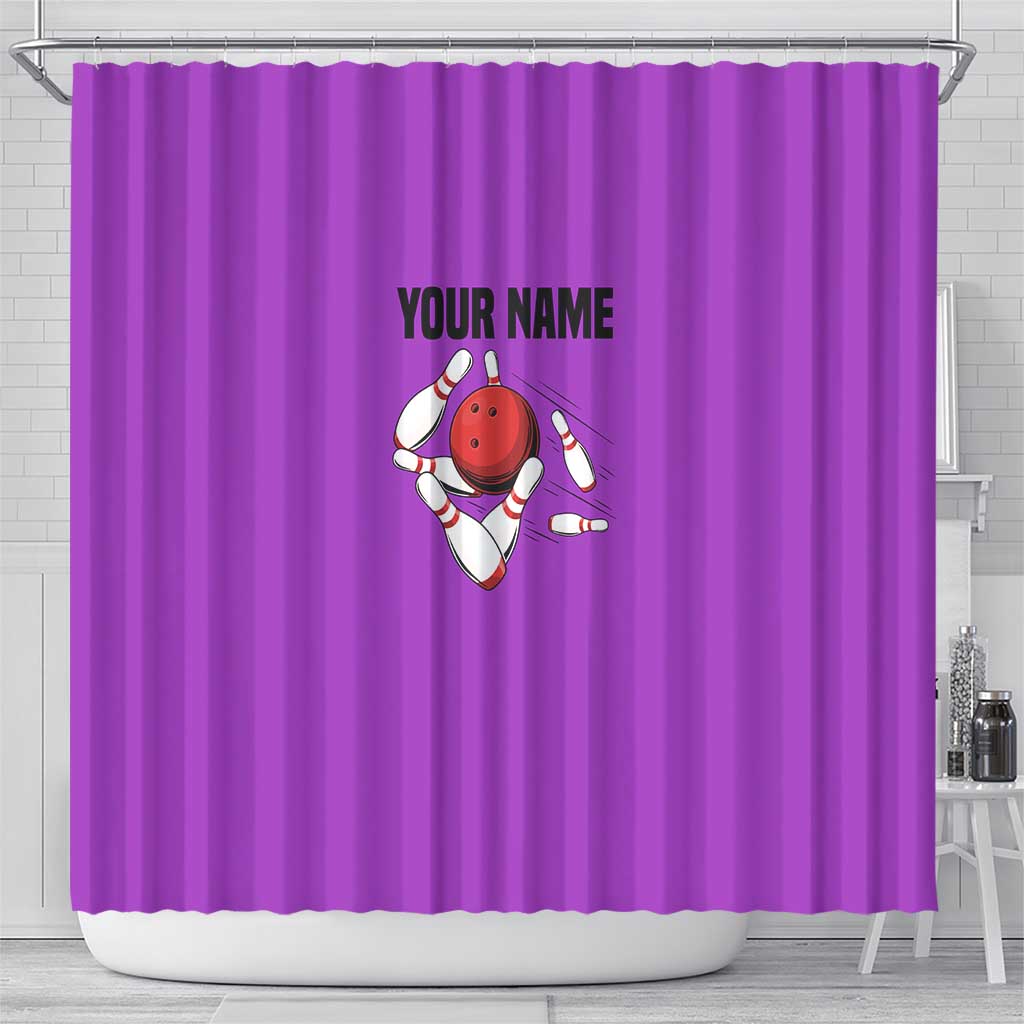 Personalized Purple Black Retro Bowling Shower Curtain with Cartoon Strike - Wonder Print Shop