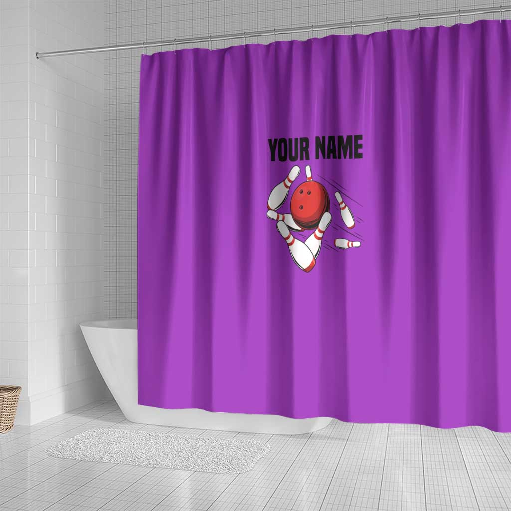 Personalized Purple Black Retro Bowling Shower Curtain with Cartoon Strike - Wonder Print Shop