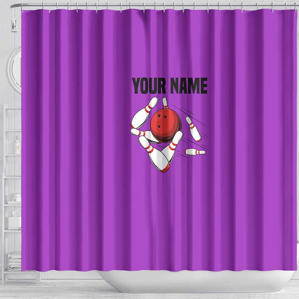 Personalized Purple Black Retro Bowling Shower Curtain with Cartoon Strike - Wonder Print Shop
