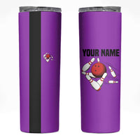 Personalized Purple Black Retro Bowling Skinny Tumbler with Cartoon Strike - Wonder Print Shop
