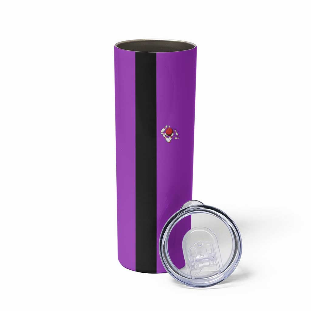 Personalized Purple Black Retro Bowling Skinny Tumbler with Cartoon Strike - Wonder Print Shop