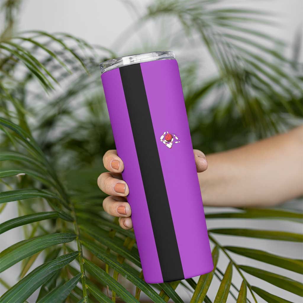Personalized Purple Black Retro Bowling Skinny Tumbler with Cartoon Strike - Wonder Print Shop