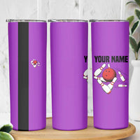 Personalized Purple Black Retro Bowling Skinny Tumbler with Cartoon Strike - Wonder Print Shop