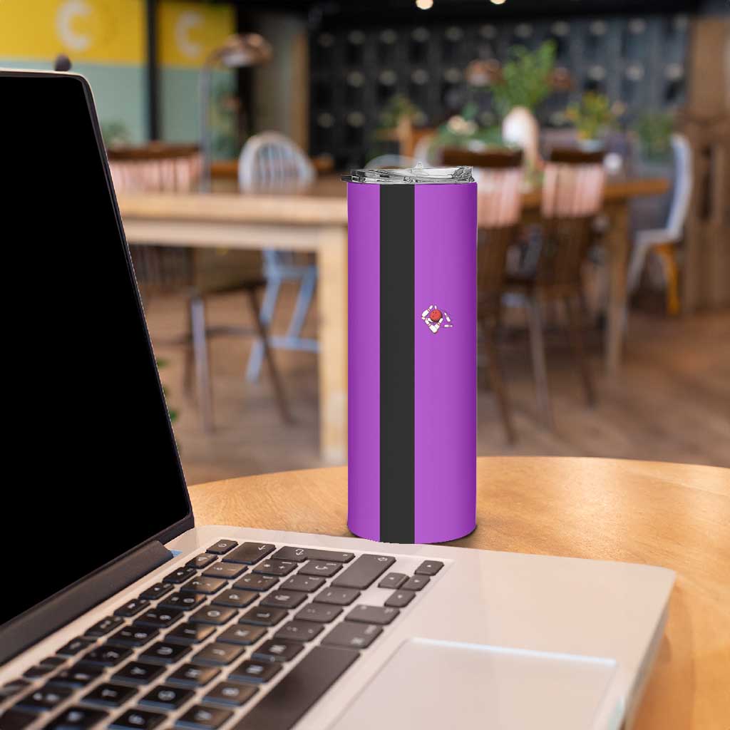 Personalized Purple Black Retro Bowling Skinny Tumbler with Cartoon Strike - Wonder Print Shop