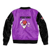 Personalized Purple Black Retro Bowling Sleeve Zip Bomber Jacket with Cartoon Strike - Wonder Print Shop