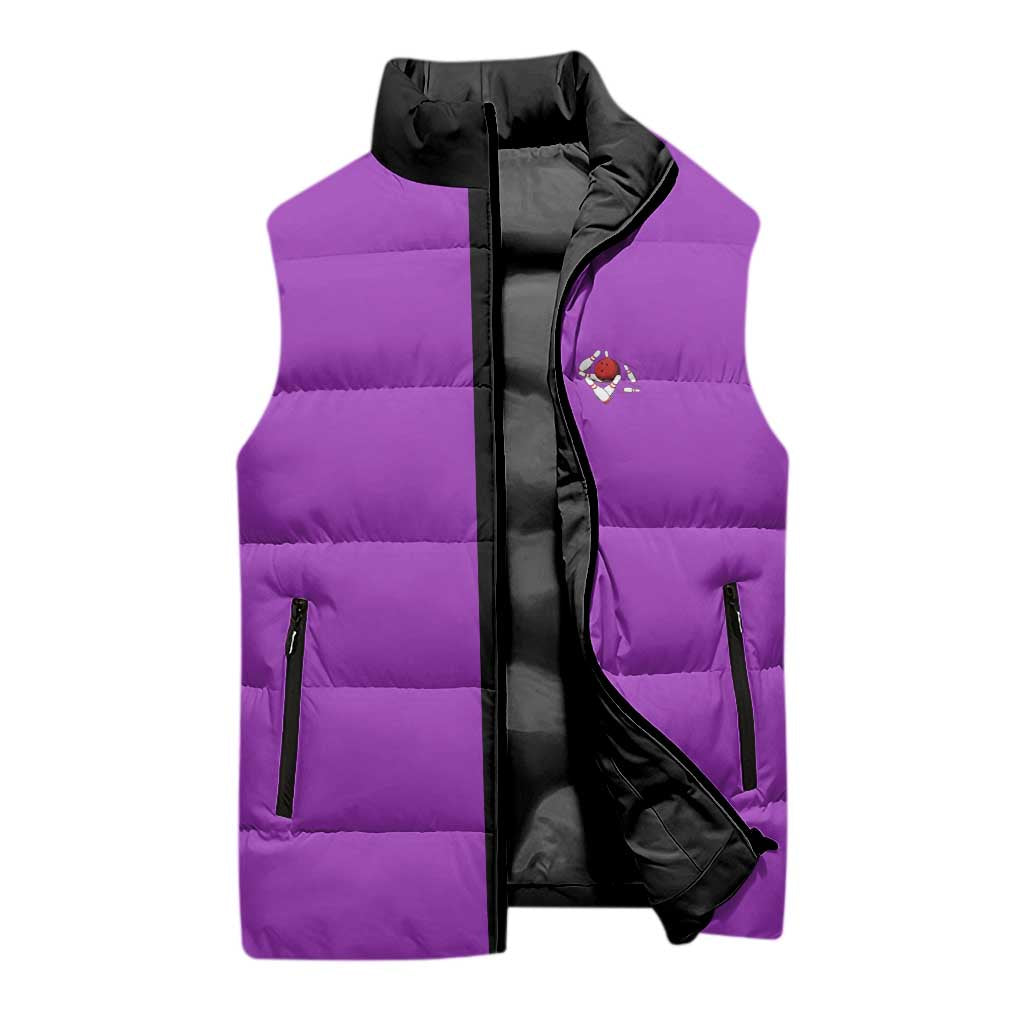Personalized Purple Black Retro Bowling Sleeveless Puffer Jacket with Cartoon Strike - Wonder Print Shop