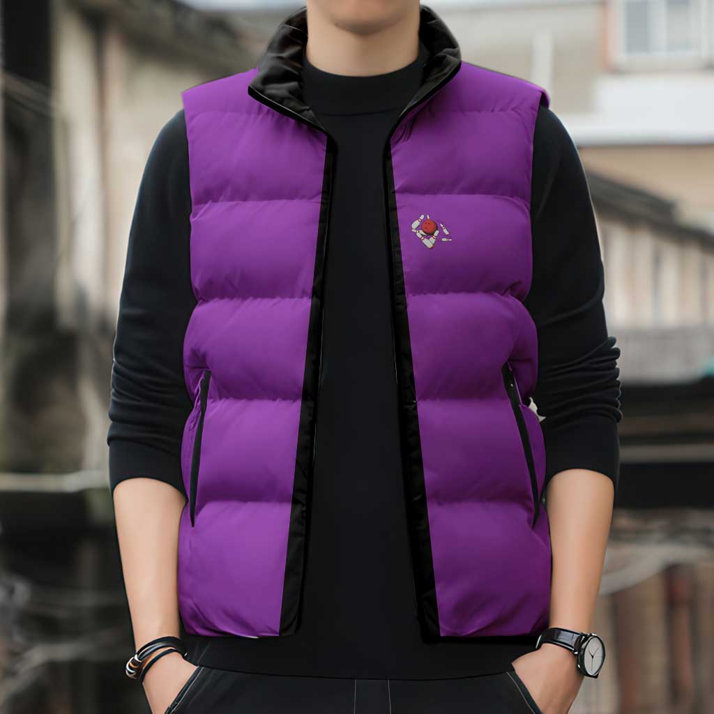 Personalized Purple Black Retro Bowling Sleeveless Puffer Jacket with Cartoon Strike - Wonder Print Shop
