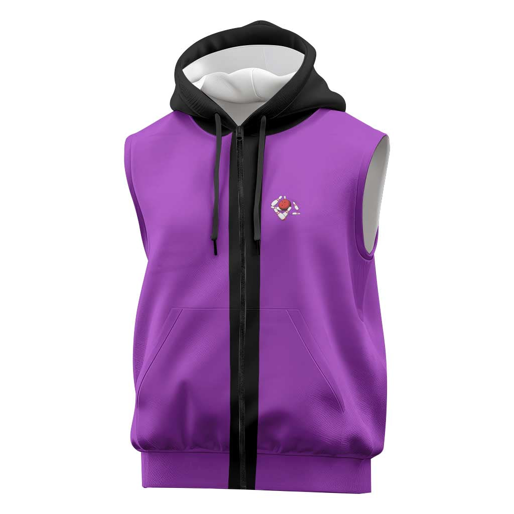 Personalized Purple Black Retro Bowling Sleeveless Zip Hoodie with Cartoon Strike - Wonder Print Shop