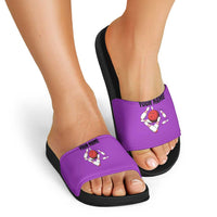 Personalized Purple Black Retro Bowling Slide Sandals with Cartoon Strike - Wonder Print Shop