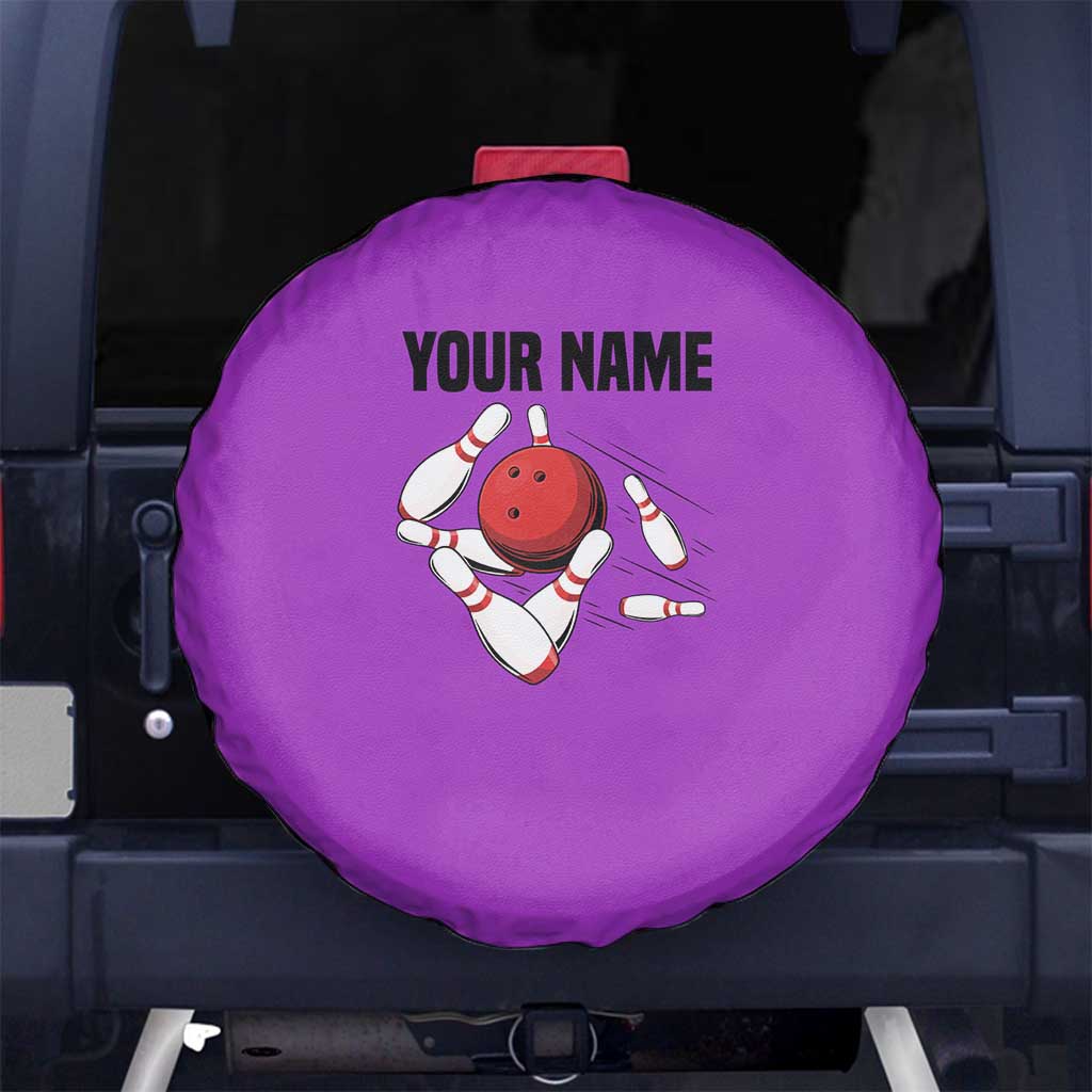 Personalized Purple Black Retro Bowling Spare Tire Cover with Cartoon Strike - Wonder Print Shop