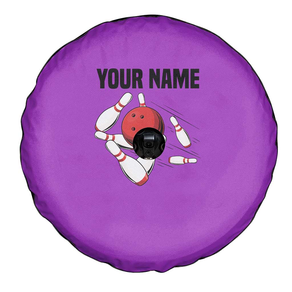 Personalized Purple Black Retro Bowling Spare Tire Cover with Cartoon Strike - Wonder Print Shop
