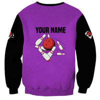 Personalized Purple Black Retro Bowling Sweatshirt with Cartoon Strike - Wonder Print Shop