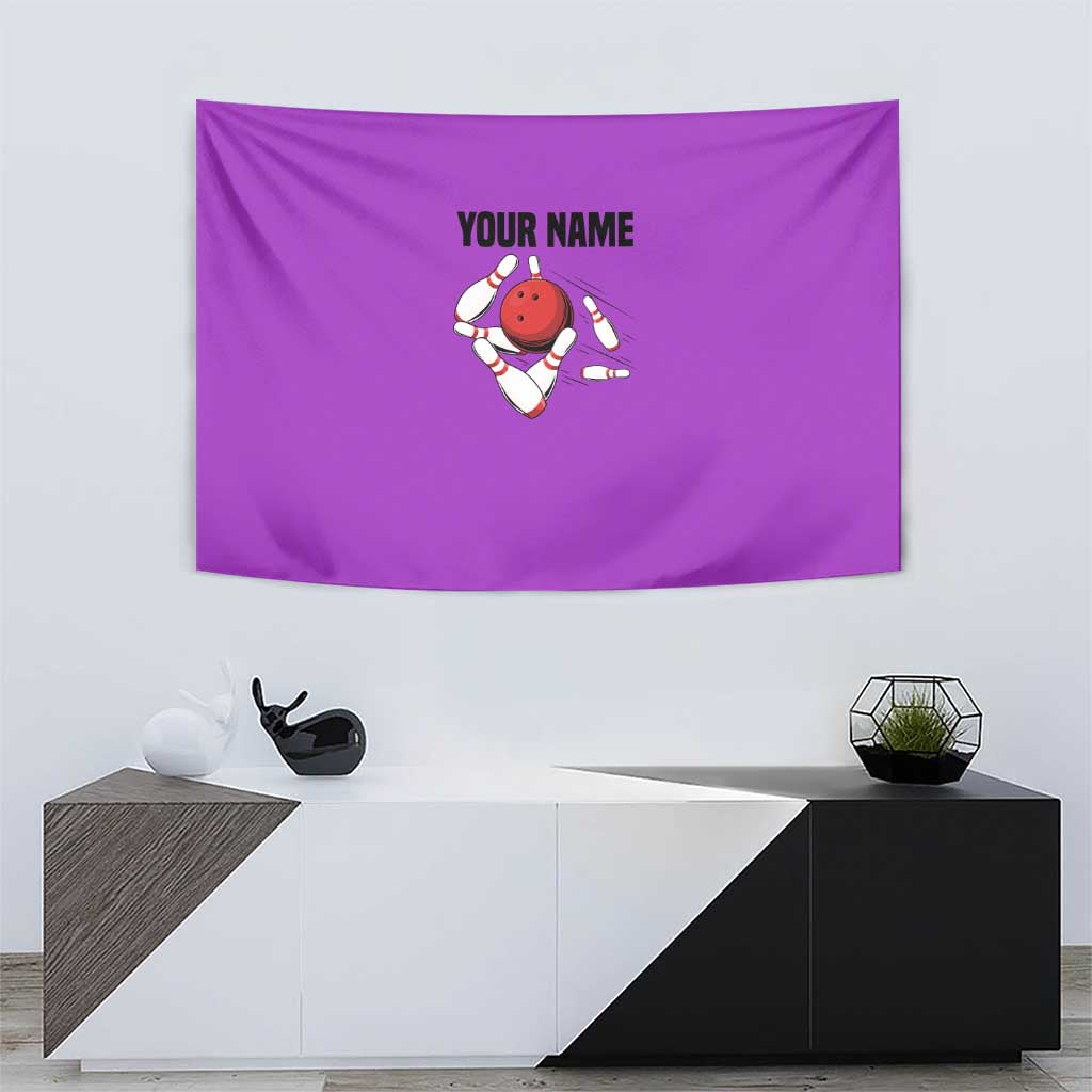 Personalized Purple Black Retro Bowling Tapestry with Cartoon Strike - Wonder Print Shop