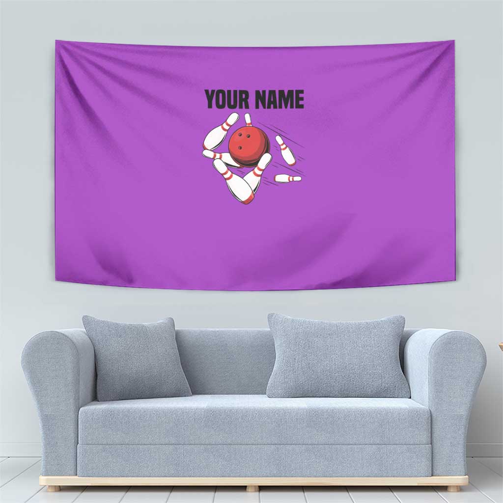 Personalized Purple Black Retro Bowling Tapestry with Cartoon Strike - Wonder Print Shop