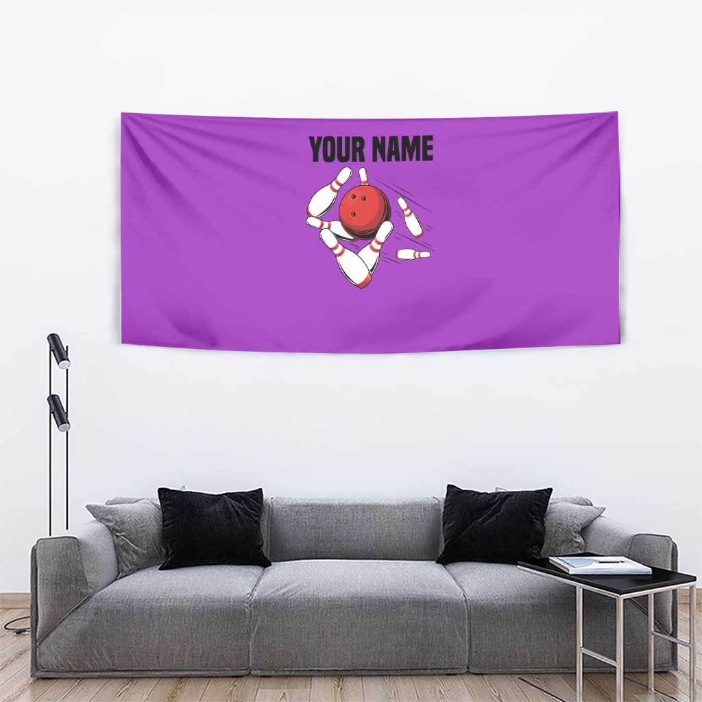 Personalized Purple Black Retro Bowling Tapestry with Cartoon Strike - Wonder Print Shop