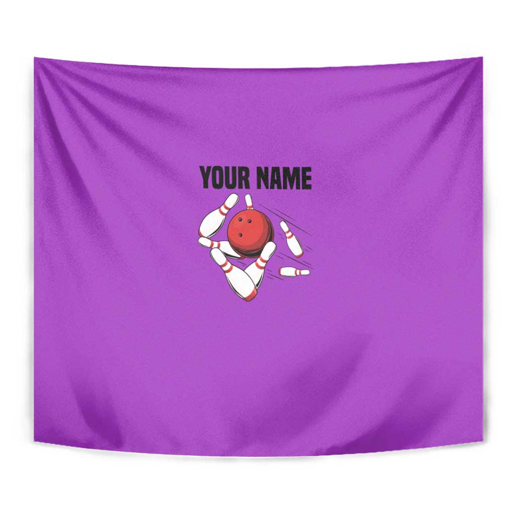 Personalized Purple Black Retro Bowling Tapestry with Cartoon Strike - Wonder Print Shop