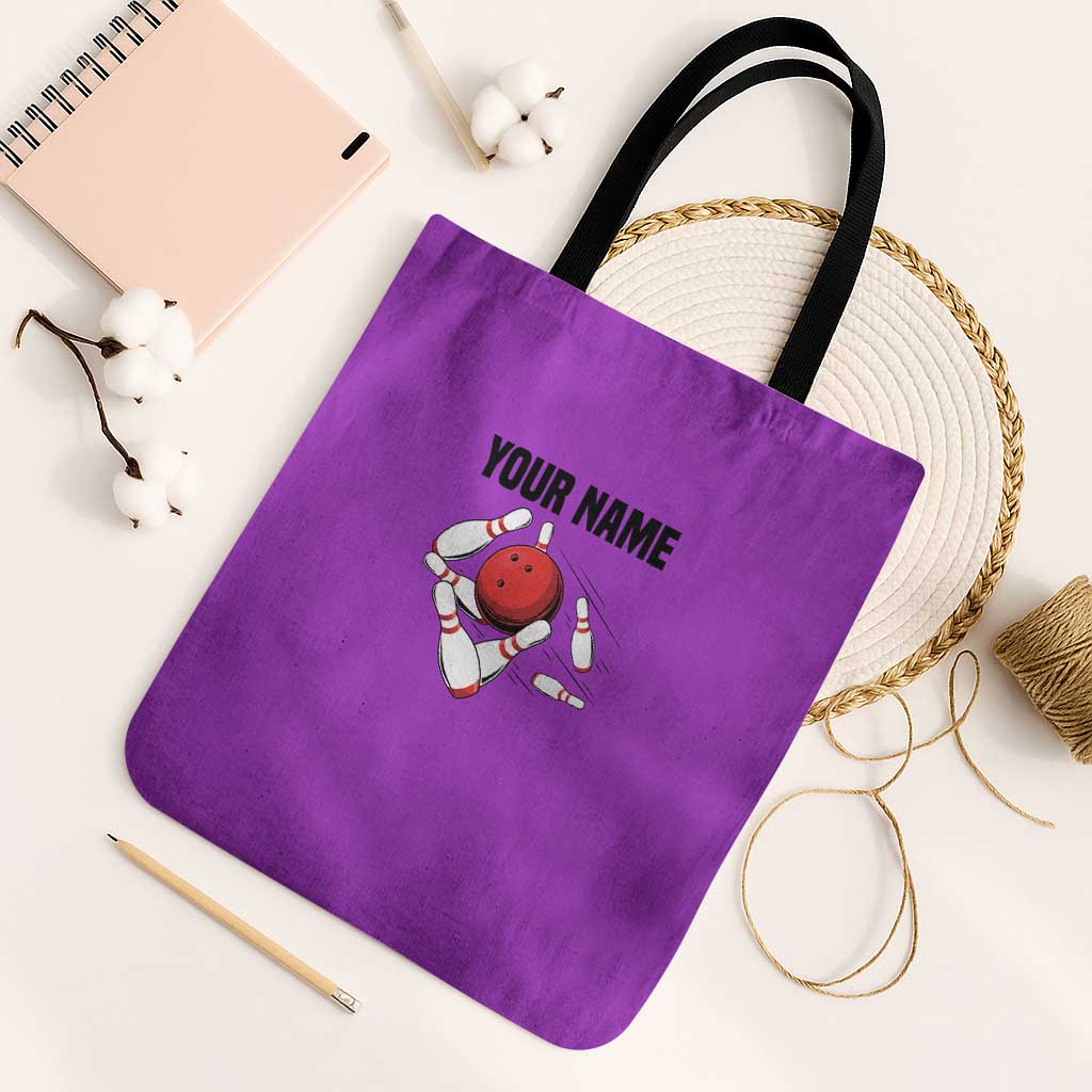 Personalized Purple Black Retro Bowling Tote Bag with Cartoon Strike - undefined