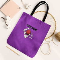 Personalized Purple Black Retro Bowling Tote Bag with Cartoon Strike - undefined