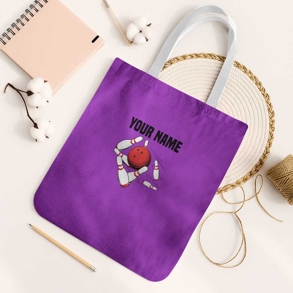 Personalized Purple Black Retro Bowling Tote Bag with Cartoon Strike - undefined