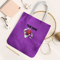 Personalized Purple Black Retro Bowling Tote Bag with Cartoon Strike - undefined