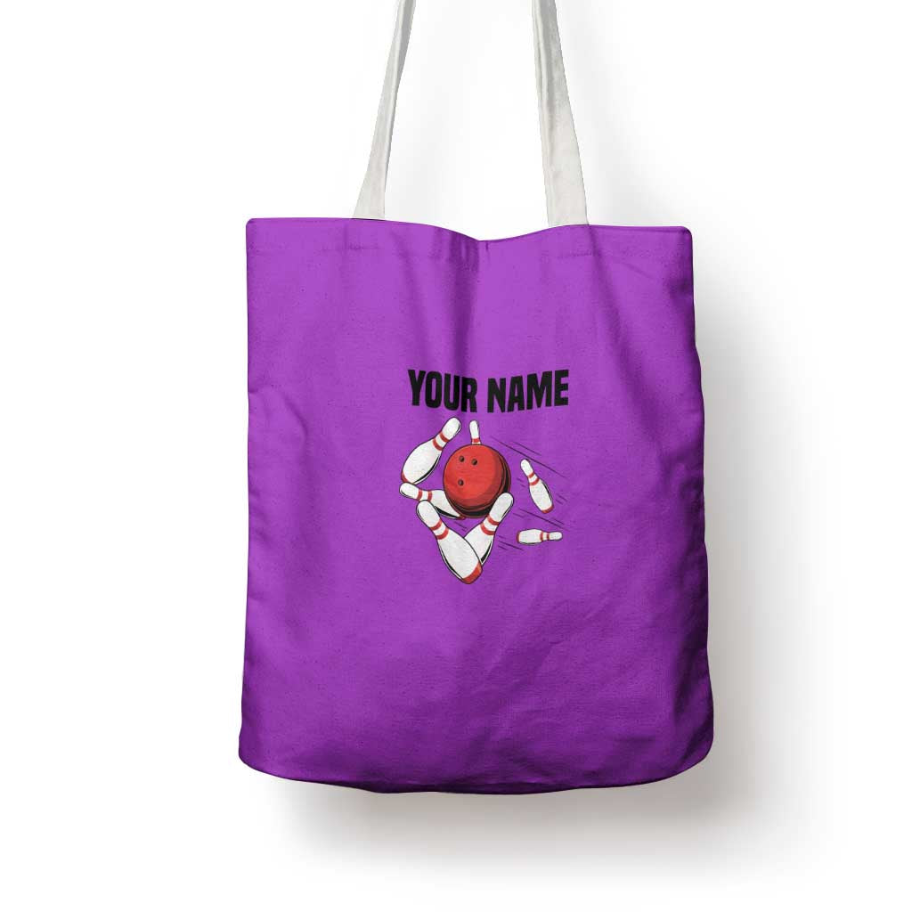 Personalized Purple Black Retro Bowling Tote Bag with Cartoon Strike - undefined