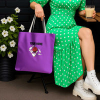 Personalized Purple Black Retro Bowling Tote Bag with Cartoon Strike - undefined