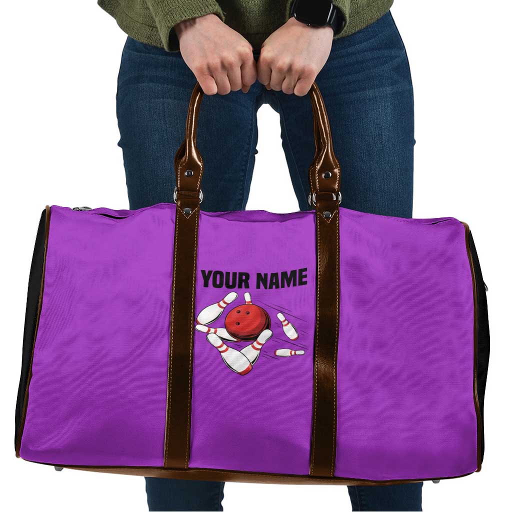 Personalized Purple Black Retro Bowling Travel Bag with Cartoon Strike - Wonder Print Shop