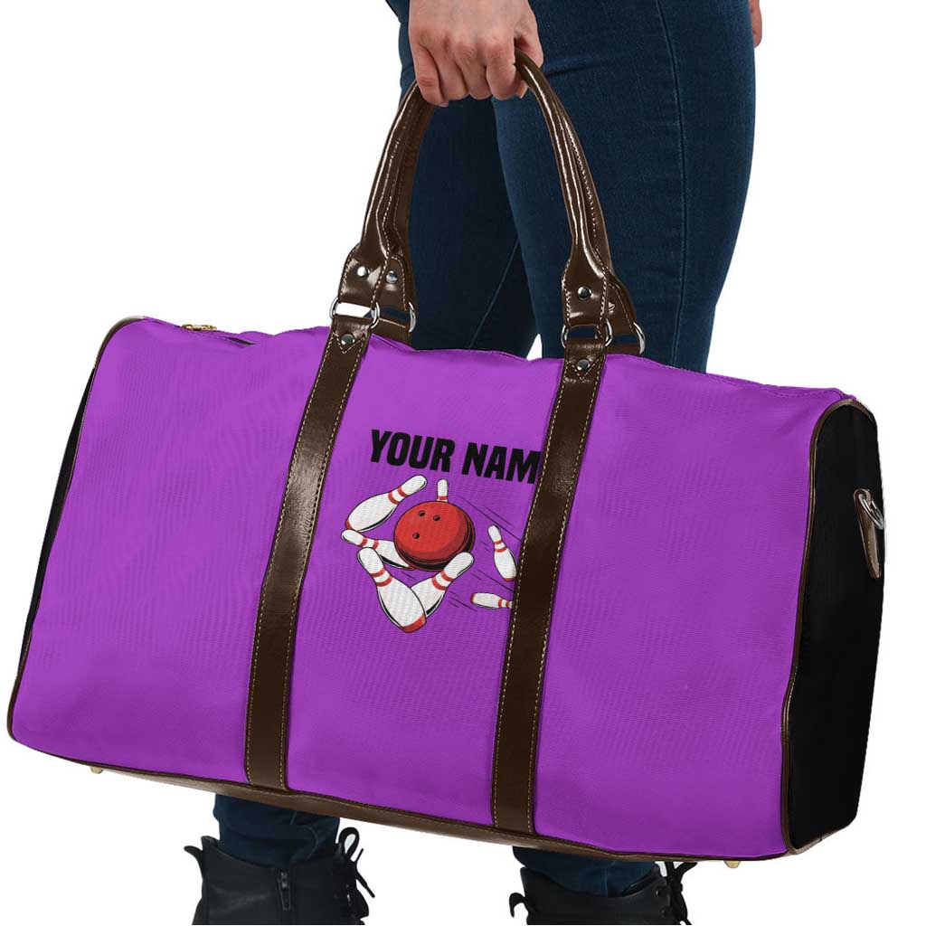 Personalized Purple Black Retro Bowling Travel Bag with Cartoon Strike - Wonder Print Shop