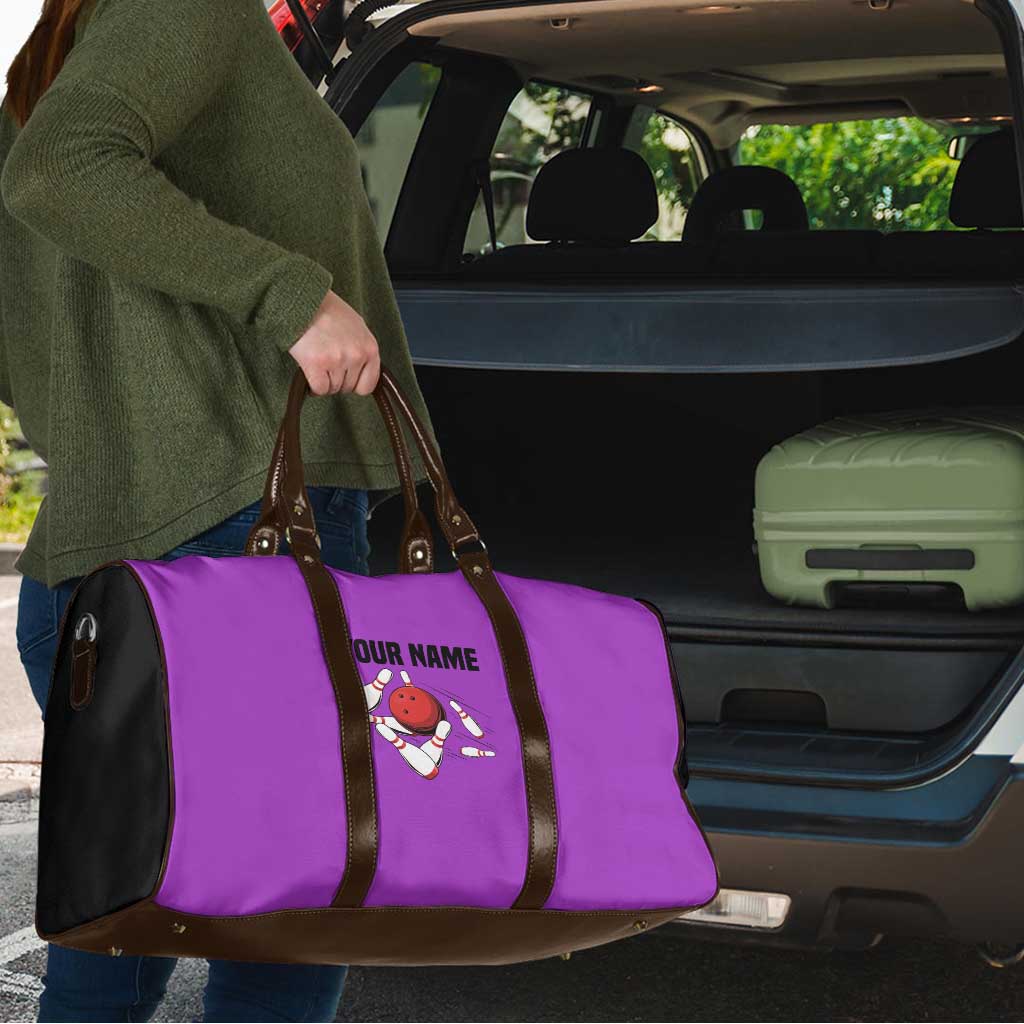 Personalized Purple Black Retro Bowling Travel Bag with Cartoon Strike - Wonder Print Shop