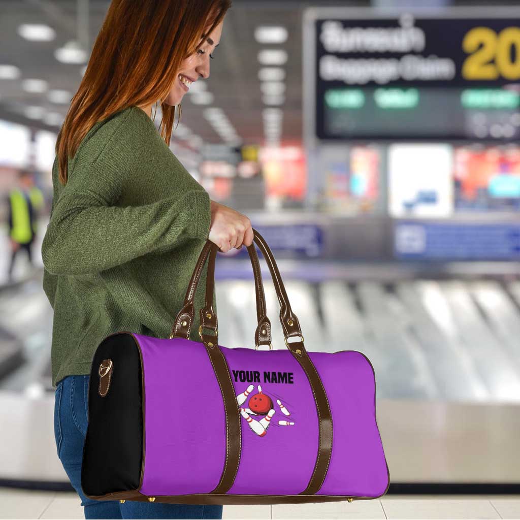 Personalized Purple Black Retro Bowling Travel Bag with Cartoon Strike - Wonder Print Shop