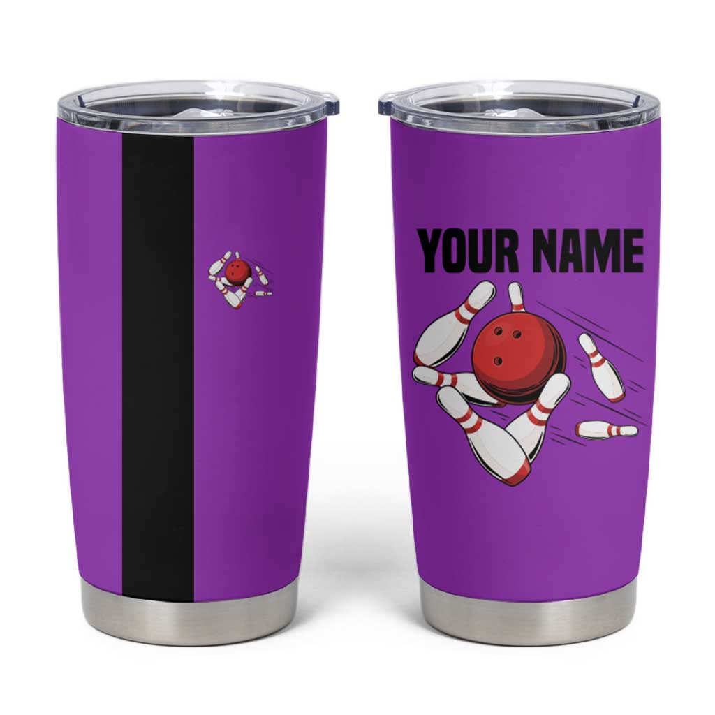 Personalized Purple Black Retro Bowling Tumbler Cup with Cartoon Strike - Wonder Print Shop