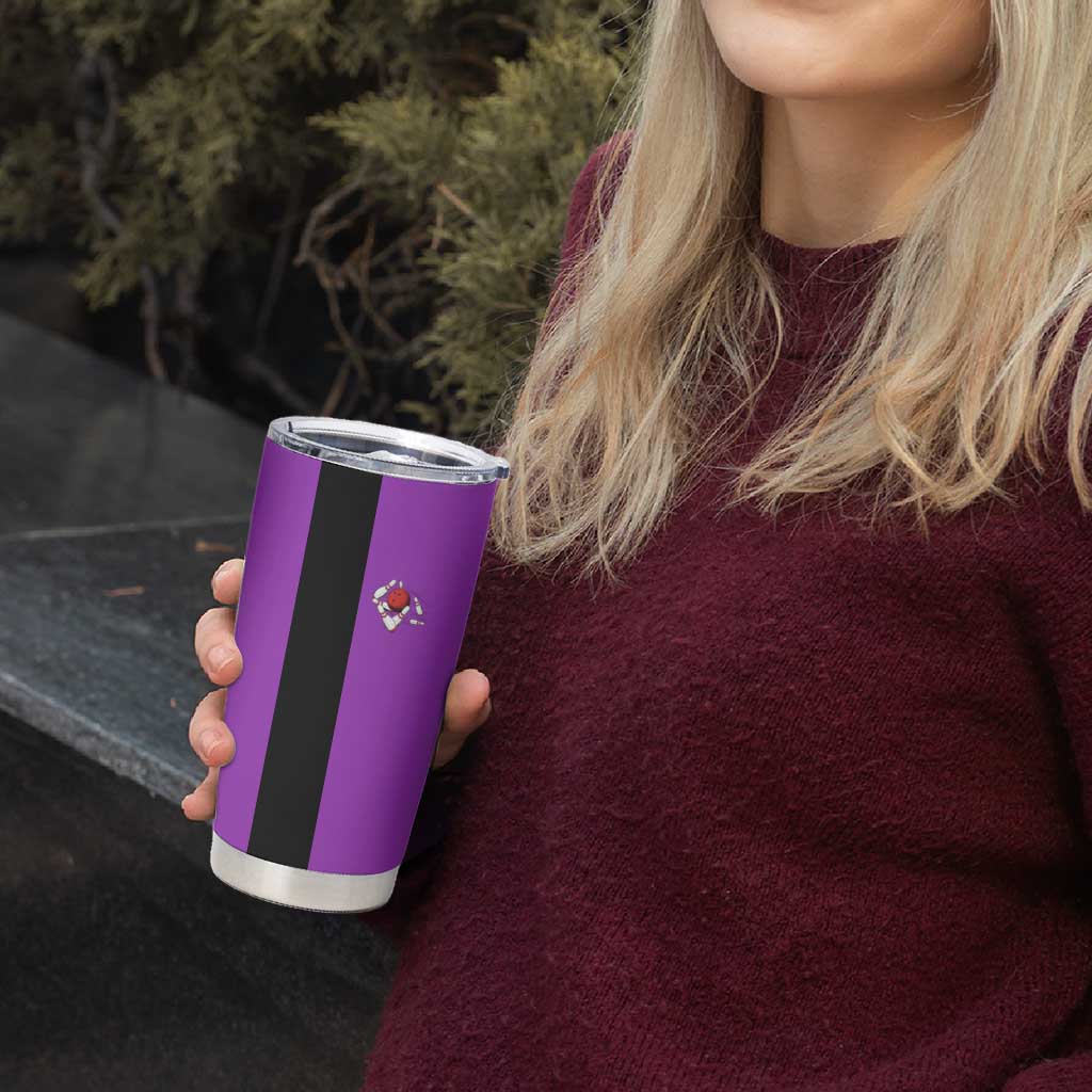 Personalized Purple Black Retro Bowling Tumbler Cup with Cartoon Strike - Wonder Print Shop