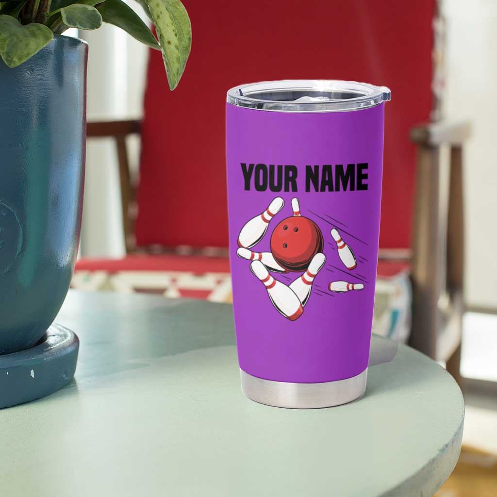 Personalized Purple Black Retro Bowling Tumbler Cup with Cartoon Strike - Wonder Print Shop