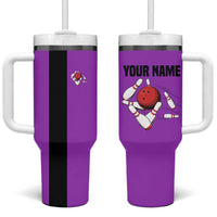 Personalized Purple Black Retro Bowling Tumbler With Handle with Cartoon Strike - Wonder Print Shop