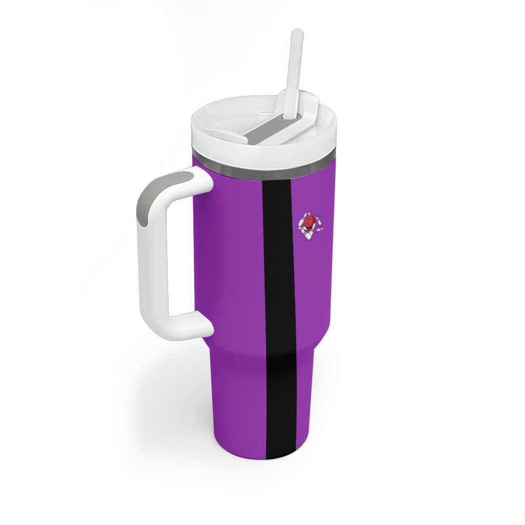 Personalized Purple Black Retro Bowling Tumbler With Handle with Cartoon Strike - Wonder Print Shop