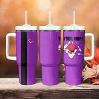 Personalized Purple Black Retro Bowling Tumbler With Handle with Cartoon Strike - Wonder Print Shop