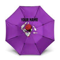 Personalized Purple Black Retro Bowling Umbrella with Cartoon Strike - Wonder Print Shop
