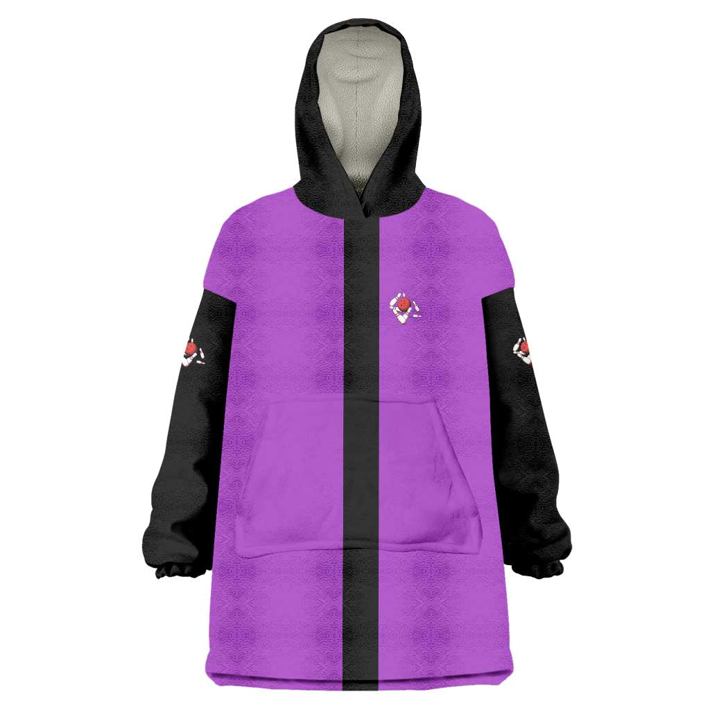 Personalized Purple Black Retro Bowling Wearable Blanket Hoodie with Cartoon Strike - Wonder Print Shop