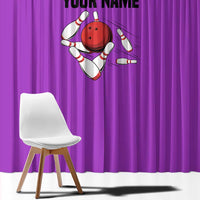 Personalized Purple Black Retro Bowling Window Curtain with Cartoon Strike - Wonder Print Shop