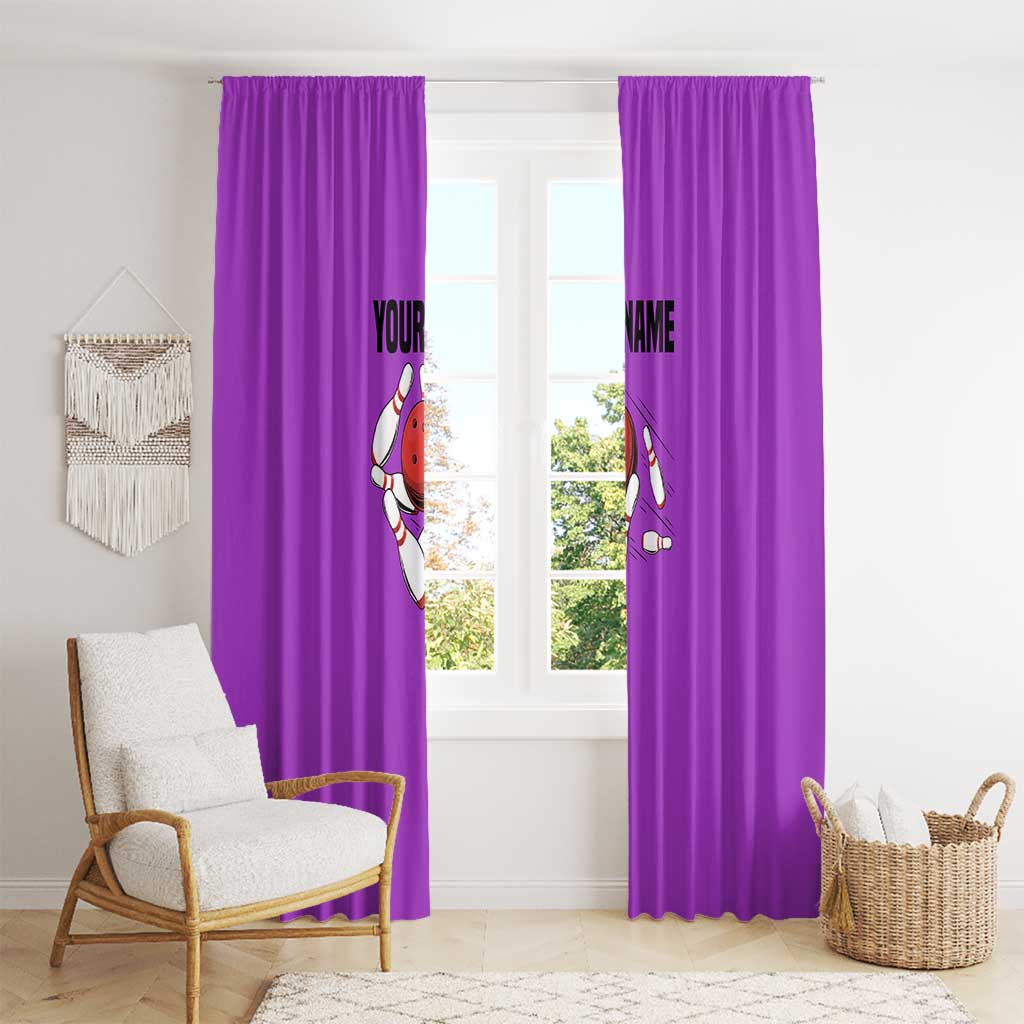 Personalized Purple Black Retro Bowling Window Curtain with Cartoon Strike - Wonder Print Shop
