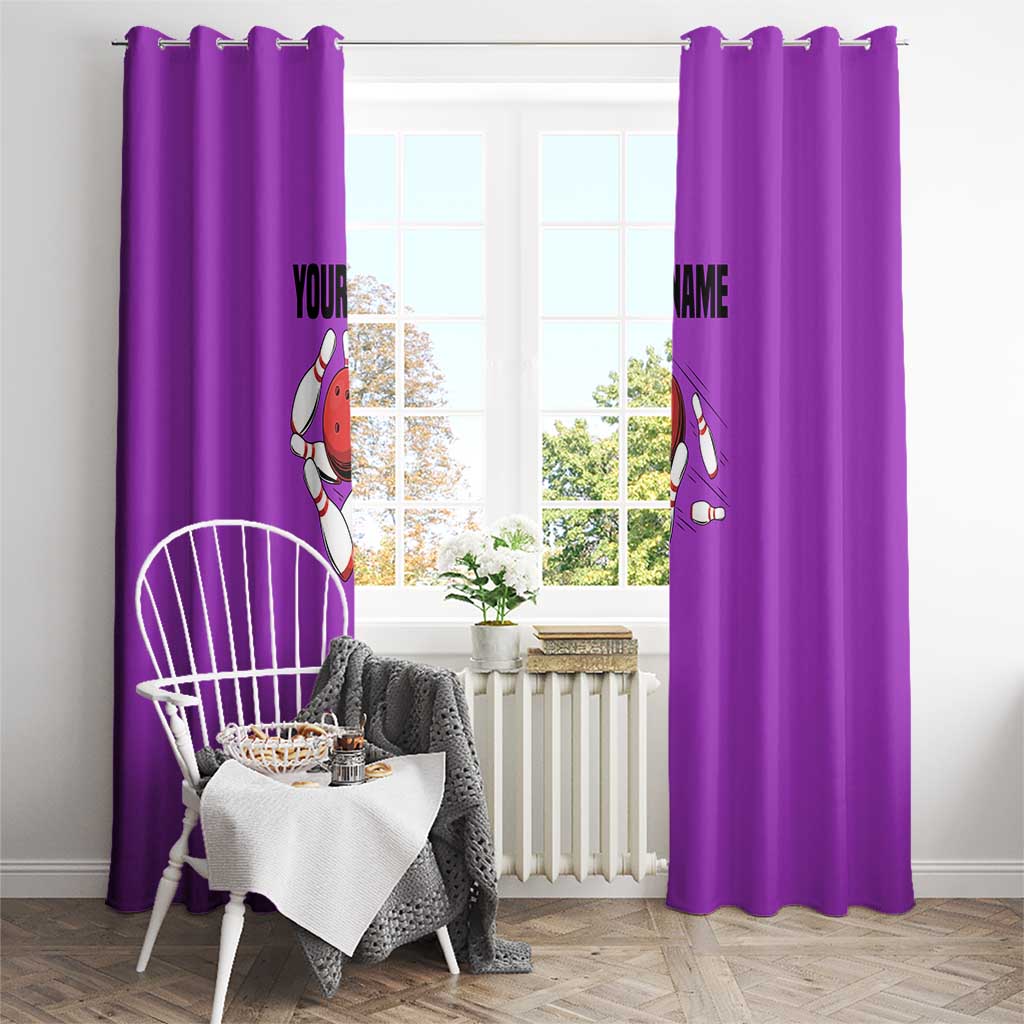Personalized Purple Black Retro Bowling Window Curtain with Cartoon Strike - Wonder Print Shop