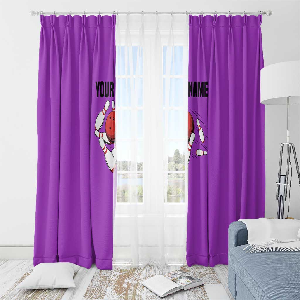 Personalized Purple Black Retro Bowling Window Curtain with Cartoon Strike - Wonder Print Shop