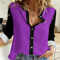 Personalized Purple Black Retro Bowling Women Casual Shirt with Cartoon Strike - Wonder Print Shop