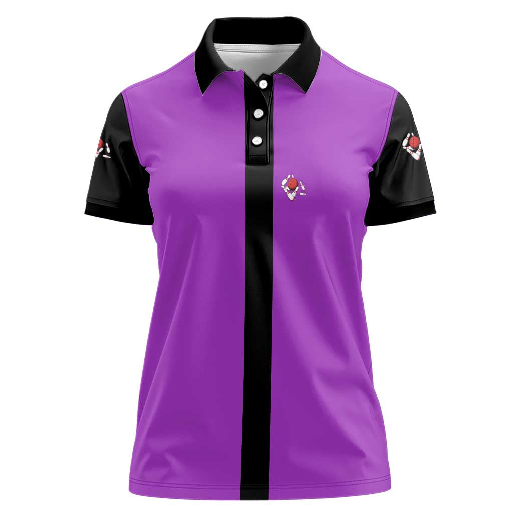 Personalized Purple Black Retro Bowling Women Polo Shirt with Cartoon Strike - Wonder Print Shop