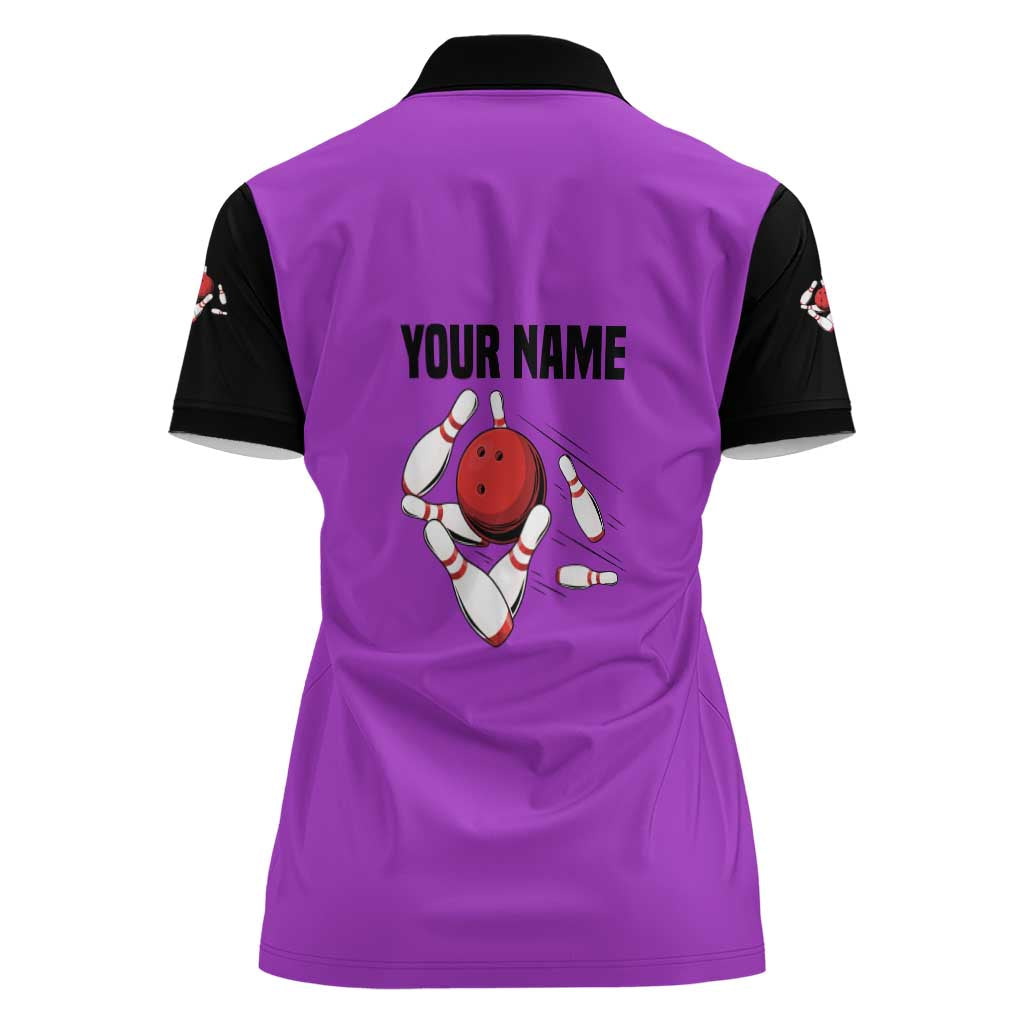 Personalized Purple Black Retro Bowling Women Polo Shirt with Cartoon Strike - Wonder Print Shop