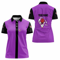 Personalized Purple Black Retro Bowling Women Polo Shirt with Cartoon Strike - Wonder Print Shop