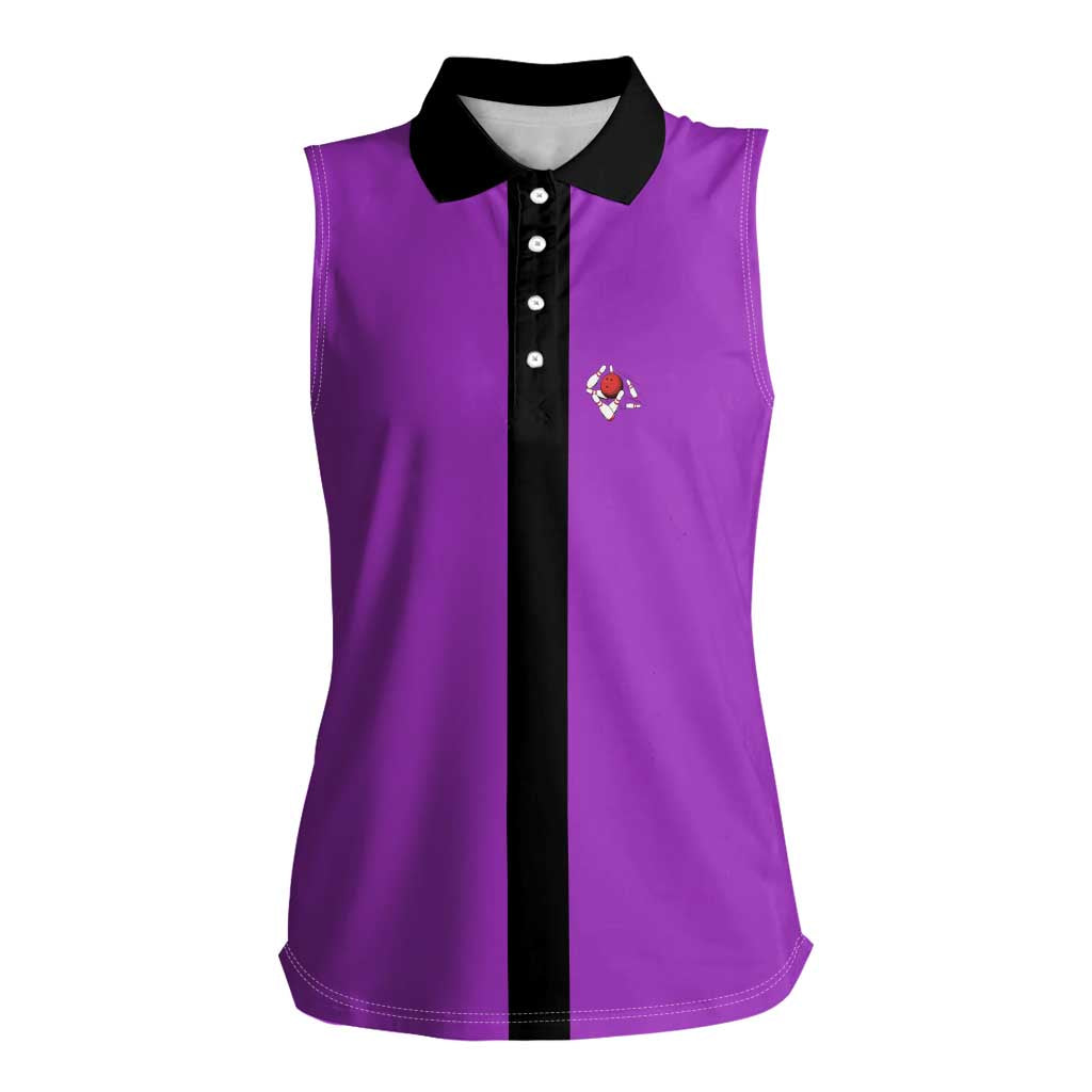 Personalized Purple Black Retro Bowling Women Sleeveless Polo Shirt with Cartoon Strike - Wonder Print Shop