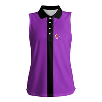 Personalized Purple Black Retro Bowling Women Sleeveless Polo Shirt with Cartoon Strike - Wonder Print Shop