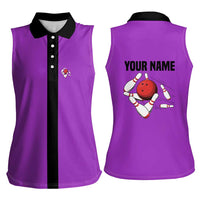 Personalized Purple Black Retro Bowling Women Sleeveless Polo Shirt with Cartoon Strike - Wonder Print Shop