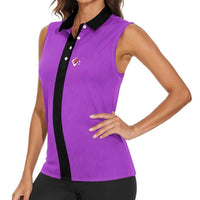 Personalized Purple Black Retro Bowling Women Sleeveless Polo Shirt with Cartoon Strike - Wonder Print Shop